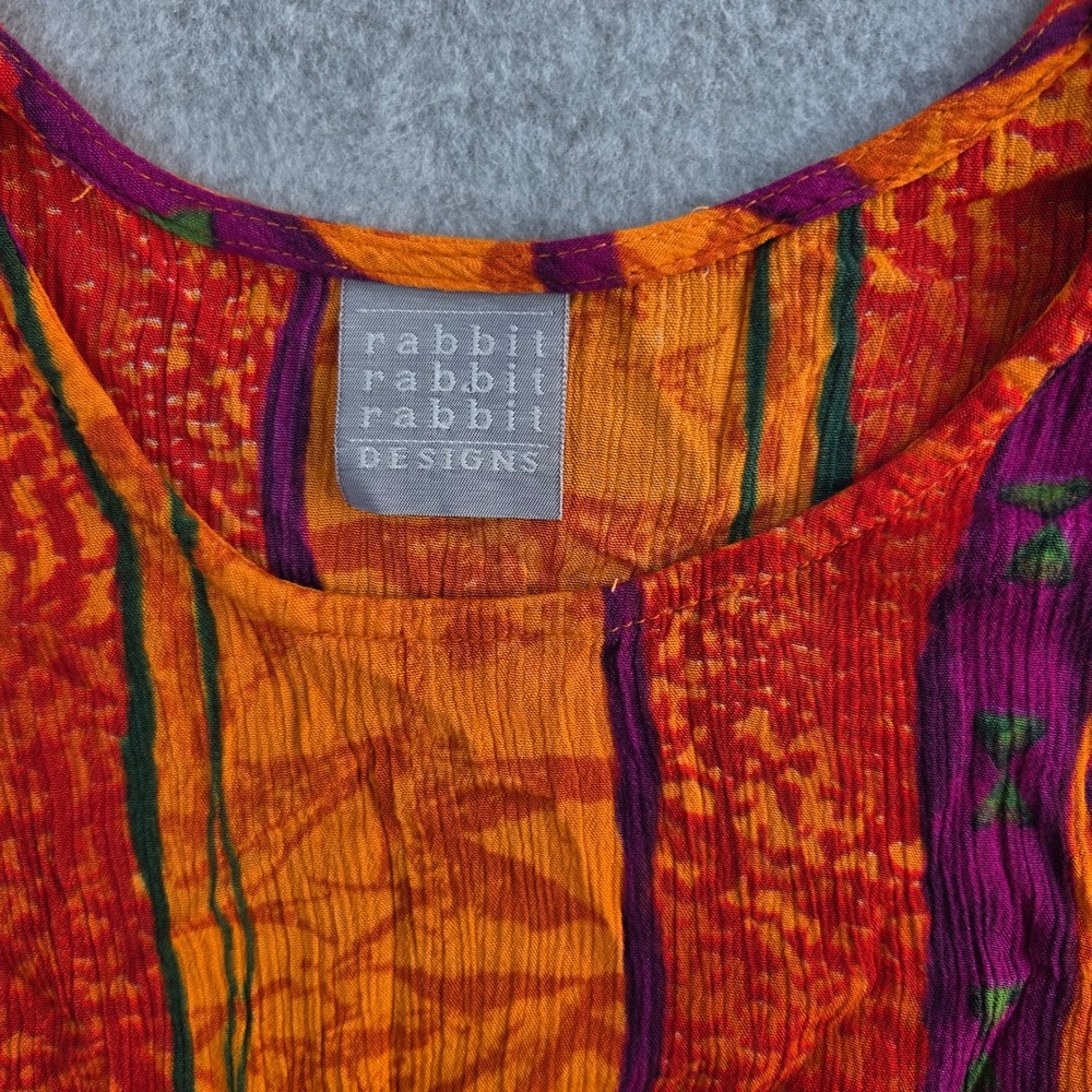 Rabbit Rabbit Rabbit Designs Top Womens M Orange Purple Abstract Crinkle Gauze - Picture 3 of 7